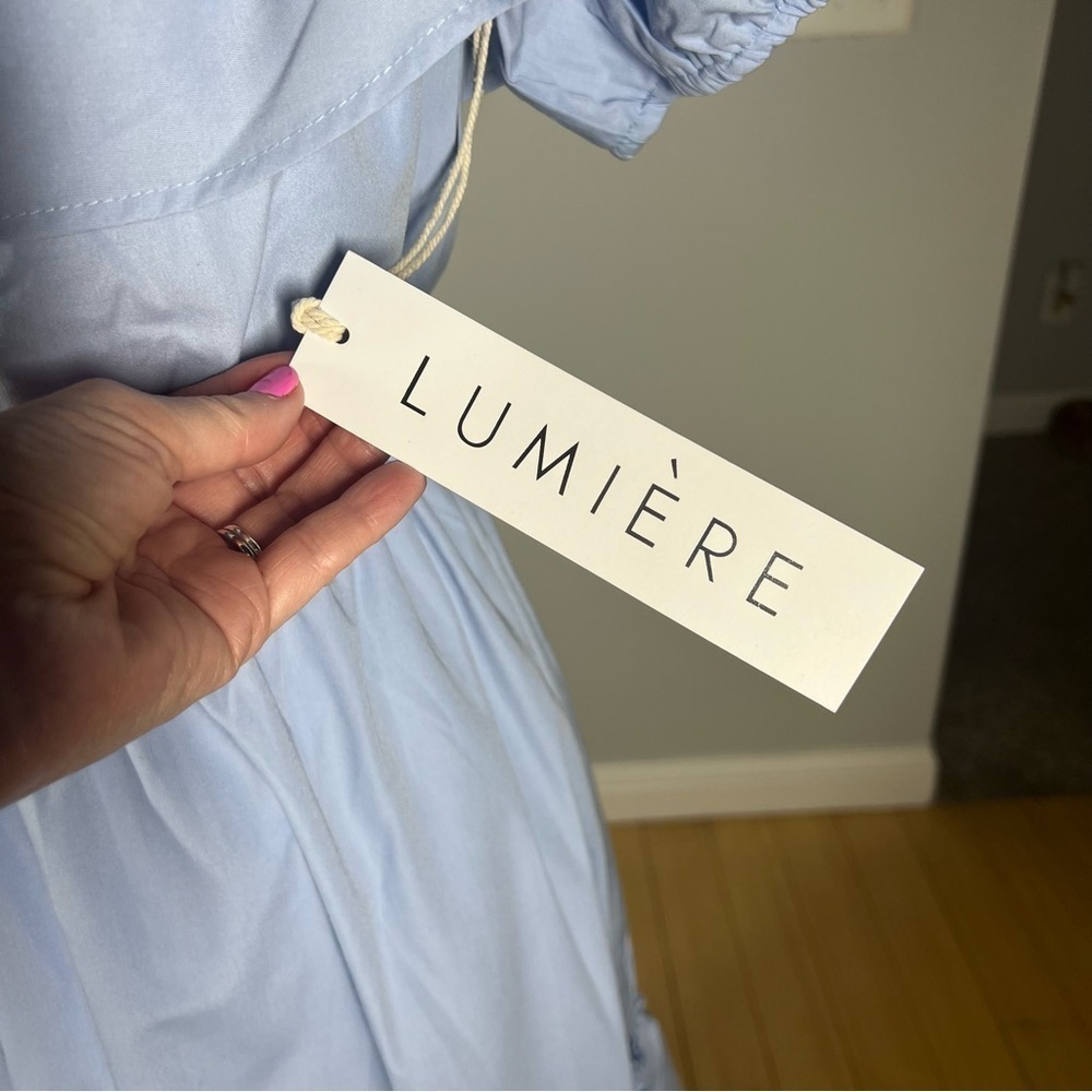 NWT Lumiere Off-Shoulder Midi Dress, Light Blue, Small - Picture 4 of 5